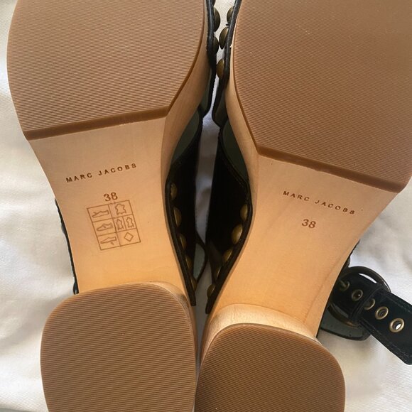Marc Jacobs Linda Crisscross Sandal Wooden Clogs, Black Spazzolato Leather, 38 - Picture 5 of 7
